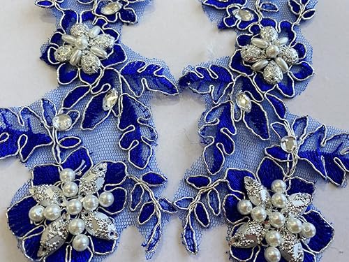 Miniatura 4 de Zbroh Parches de tela de encaje fino bordados con diamantes de imitación bordados, decoración de vestido para coser en lentejuelas cuentas,