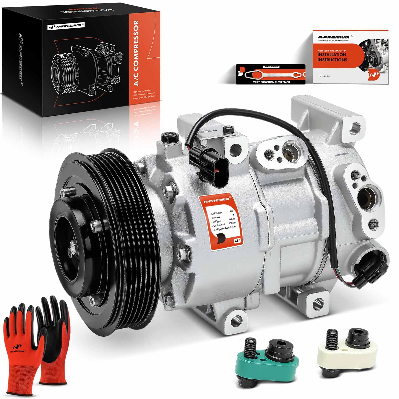 A-PremiumAir Conditioner AC Compressor with Clutch Compatible with Hyundai Accent 1.6L 2012-2017, Kia Rio 1.6L 2012-2017