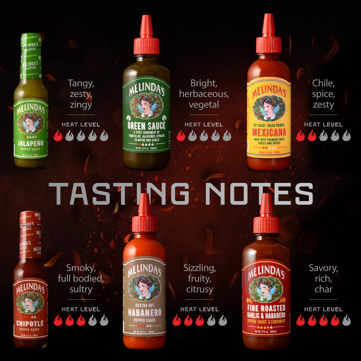 Melinda’s Taco Sauce Collection - 6 Pack (54 Oz) -Taco Hot Sauce Variety Pack for Taco Night with Jalapeño Hot Sauce, Mexicana, Chipotle & More - Gluten Free, Vegan, Keto - Image 8
