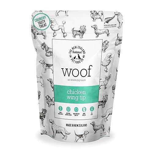 The New Zealand Natural Pet Food Co WOOF Air Dried Dog Treats - Chicken Wing Tip, High Protein - Small & Dog Treats, Natural, Topper - 1.76 oz - Chicken Wing Tip - 1.76 Ounce (Pack of 1)