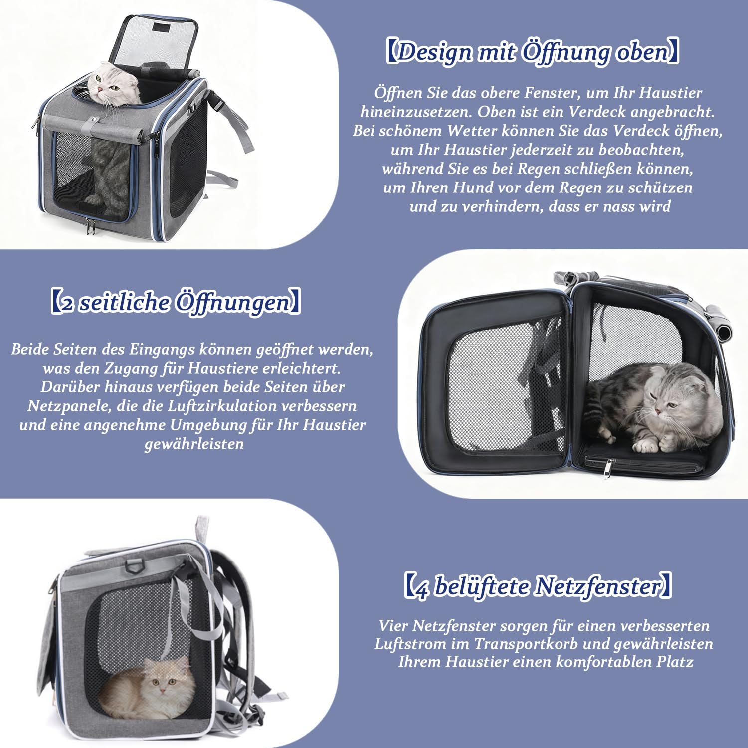 Hundefahrradkorb Vorne, Hundekorb Fahrrad Vorne mit 4-Offenen Türen, 4-Mesh-Fenster, Faltbarer Fahrradkörbe für Hunde, Fahrrad Hundekorb für Kleine und Mittelgroße Katzen und Hunde