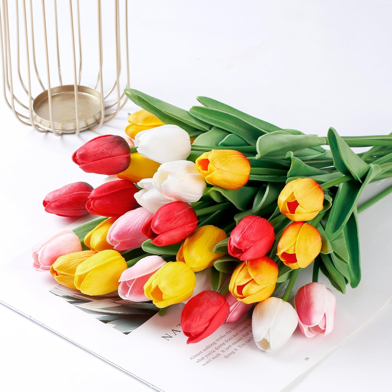 Artificial Flowers for Home Decoration – Set of 10 Multicolour Tulip Stems | Artificial Tulip Flowers Bunch for Vase, Table Decoration, Flower Decoration for Home & Festival Décor-image-32