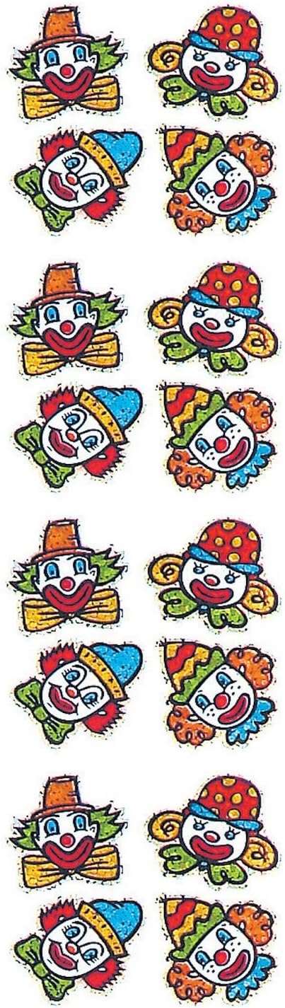 Jillson Roberts Prismatic Stickers, Clown Faces, 12-Count (S7226)