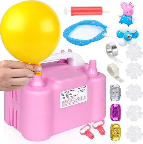 HXHWISE Bomba de globo eléctrica+kit de bomba de globo de mano, inflador de globos de doble boquilla, herramienta de inflador de globos de aire
