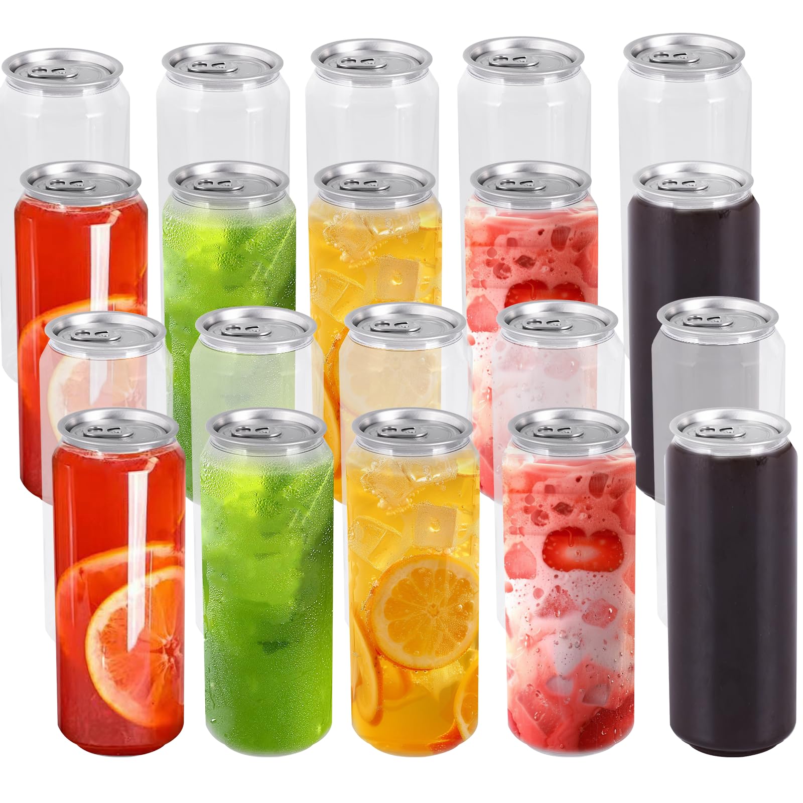100 Pack, 500ml/16.9oz Plastic Juice Bottles with Aluminum Pop Can Caps, Disposable Leakproof Clear Bottles for Juice, Smoothies, Tea, Coffee, Compatible with Automatic Cup Sealer (not included)