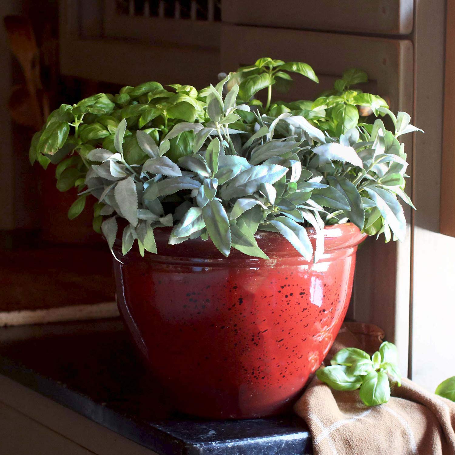 The HC Companies Pizzazz Decorative Round Flower Pots w/Ceramic Look - UV-Resistant Decorative Pot for Outdoor & Indoor Plant Pots - Modern Planter for Flower, Herbs (12” Warm Red, Pack of 1)