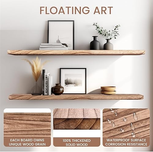 Miniatura 5 de Estantes flotantes de 36 pulgadas de largo, juego de 2 estantes de madera rústica montados en la pared, estante de repisa de pared con soportes de