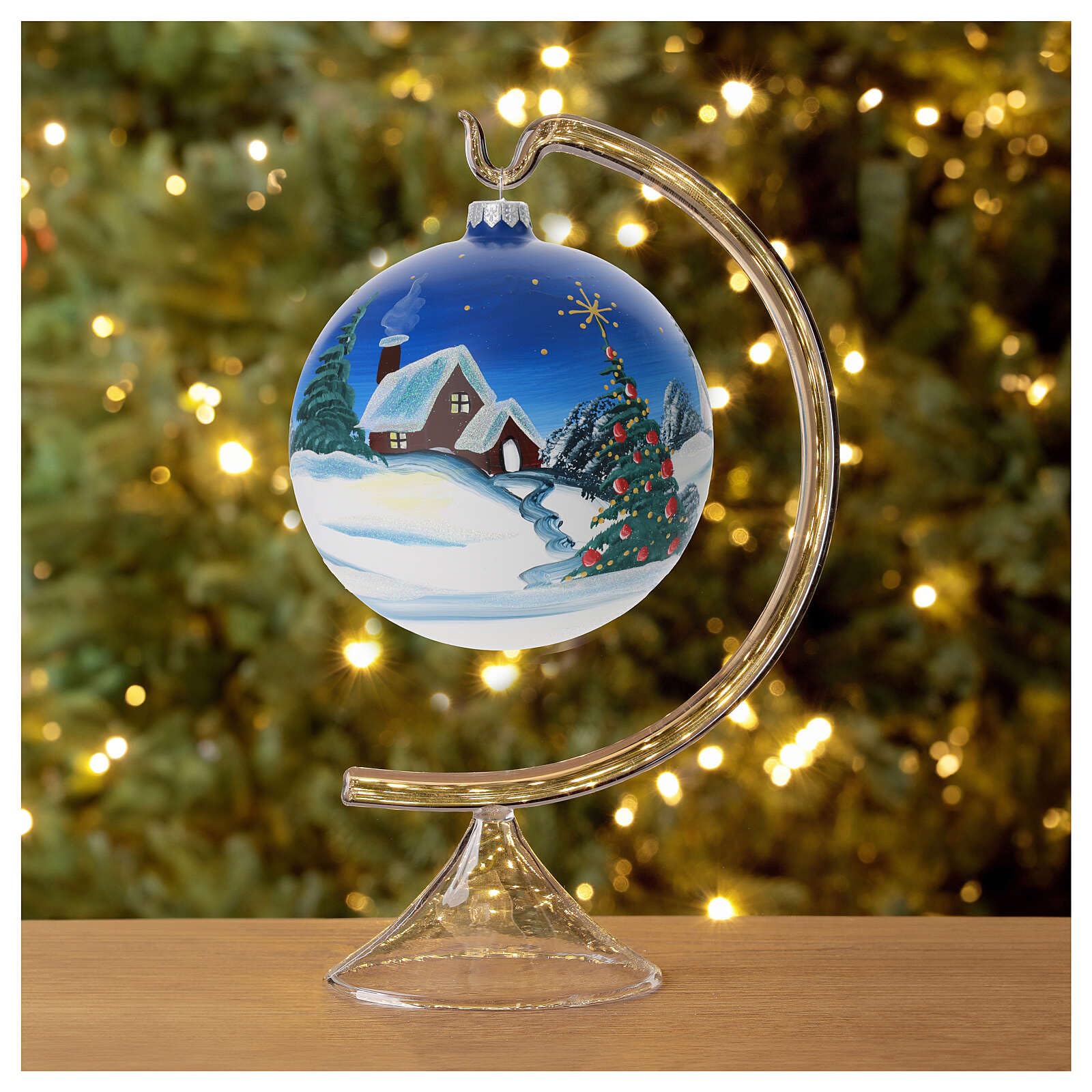 Palla di Natale azzurra cielo vetro soffiato 150mm