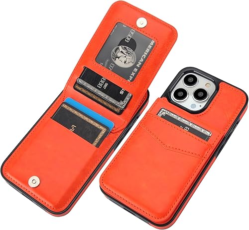 Miniatura 8 de KIHUWEY Funda compatible con iPhone 13 Pro con soporte para tarjeta de crédito, cierre magnético de cuero de alta calidad, resistente funda