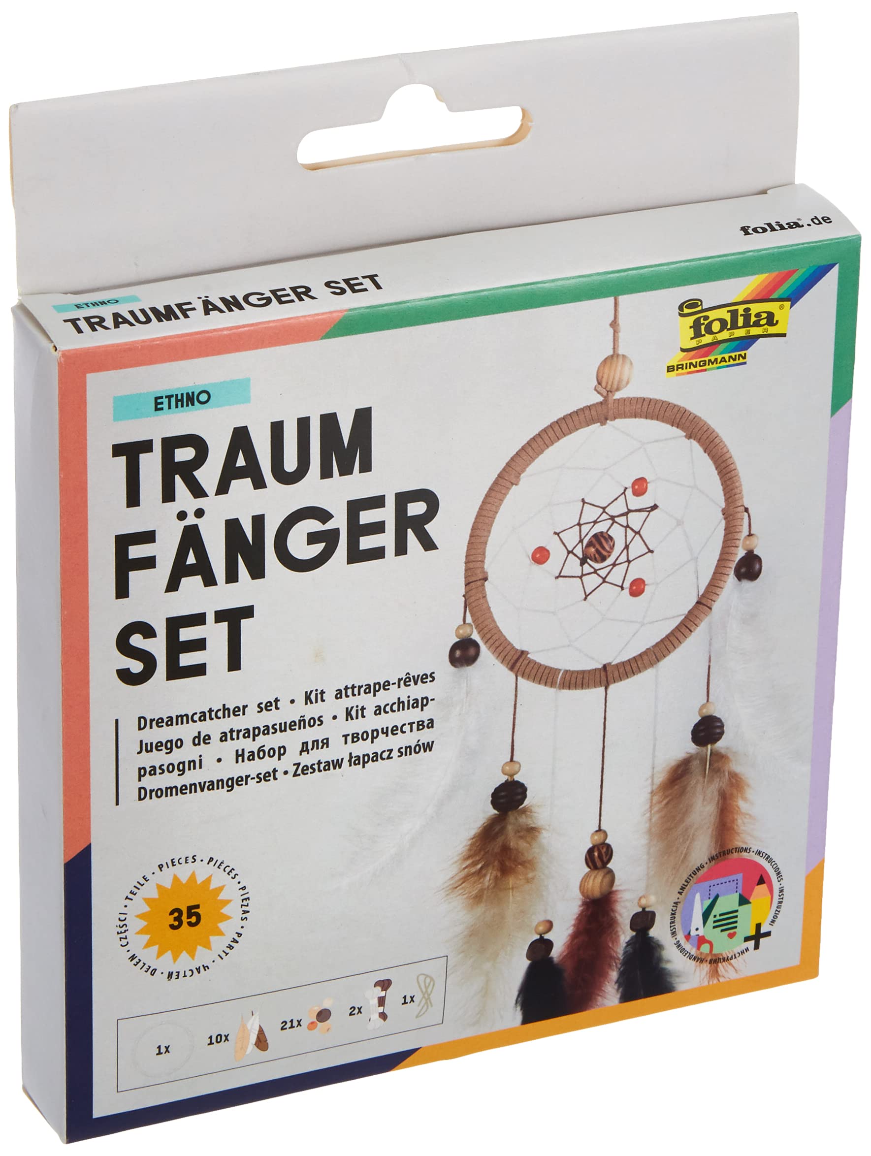 folia 23829 – Craft Set Dream Catcher Ethnic – Set for Creating a Beautiful Dream Catcher in Earth Tones