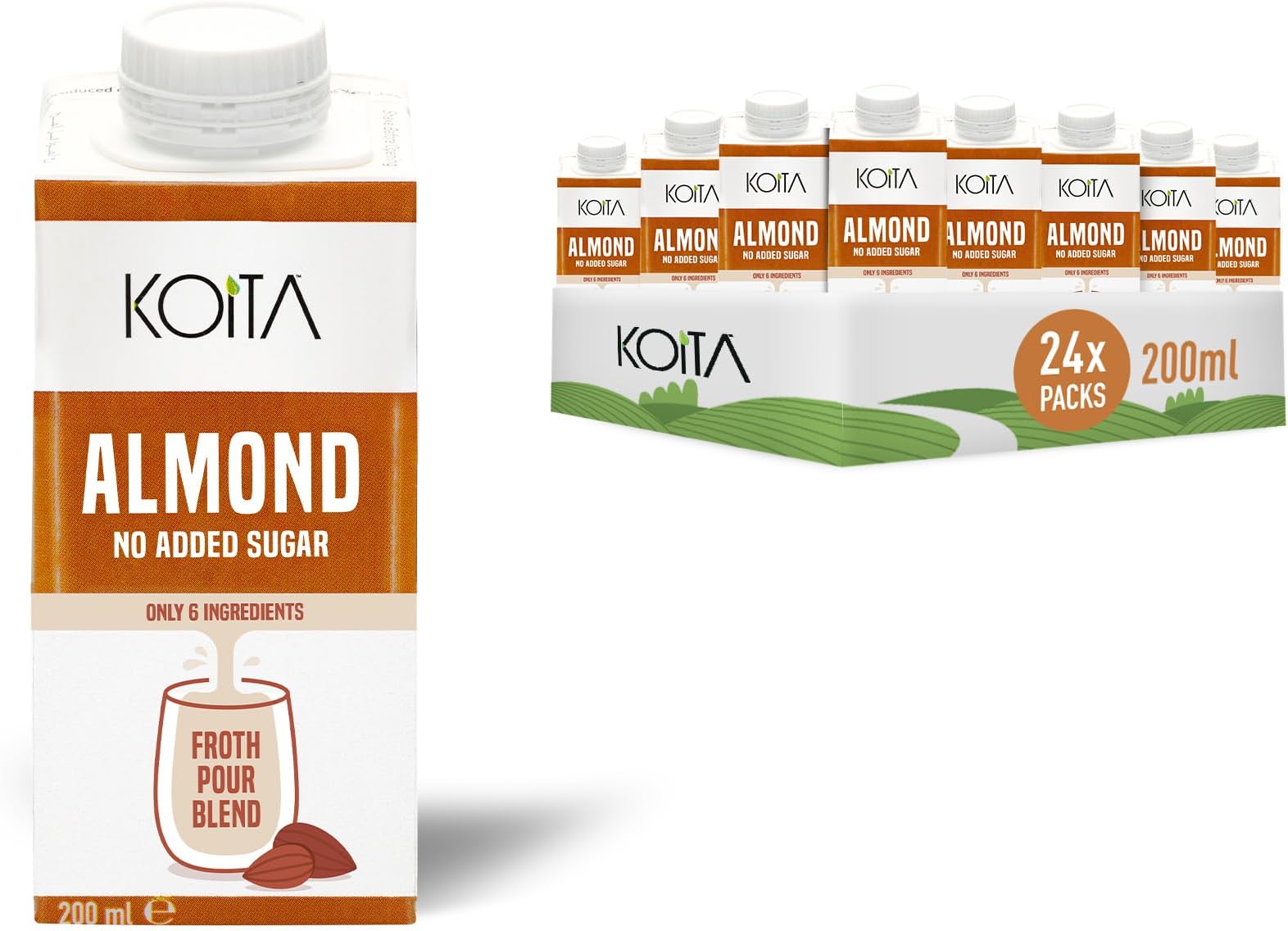 – Koita Organic Almond Milk (200ml, 24-Pack) - Plant-Based, Vegan, Non GMO, Shelf Stable, Nut Milk, Made in Italy, EU Certified Organic