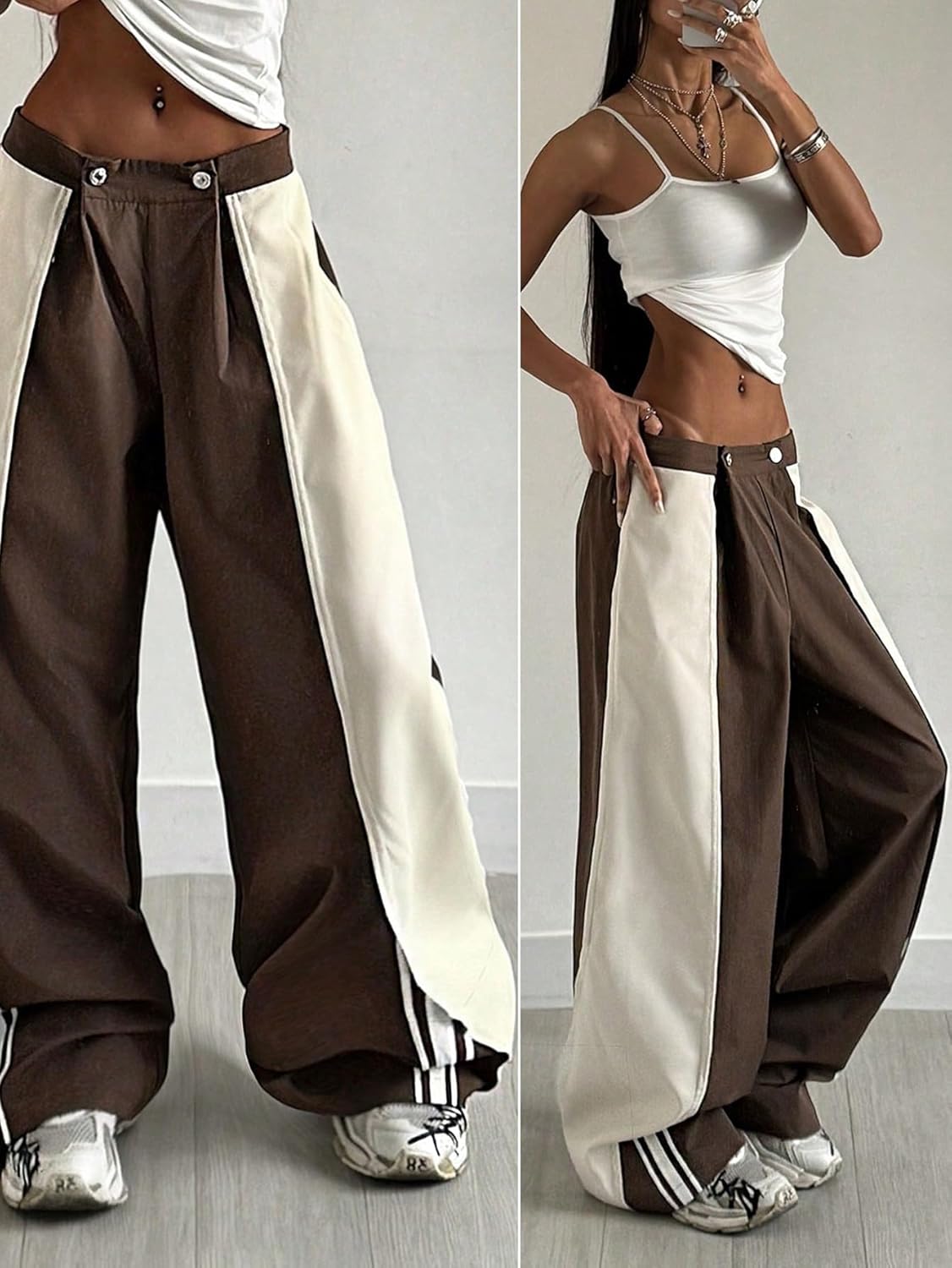 Verdusa Women's Colorblock Wide Leg Baggy Pants Sport Workout Loose Long Trousers - Image 5