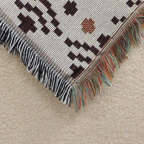 Queenshin Boho Orange Maple Leaf Tassels Knitted Fluffy Throw Blanket Mat Tapestry, 290 Gsm Soft Bohemian Snuggle Blanket For Bed Couch Sofa Living Room, 50 * 70 Inch #TOP6