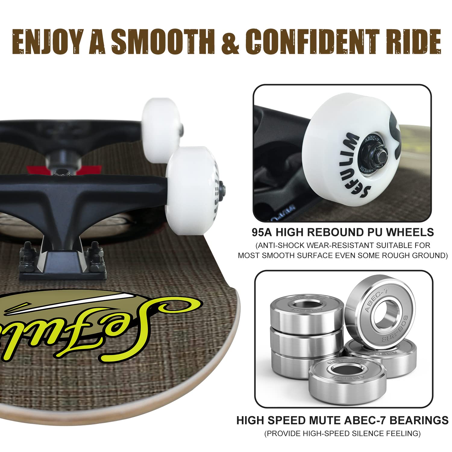 Completo Skateboard para Principiantes, 79 x 20 cm Completo Skateboard para Adolescentes Adultos, 9 Capas Monopatín de Madera de Arce ABEC-7 Skateboard, Longboards