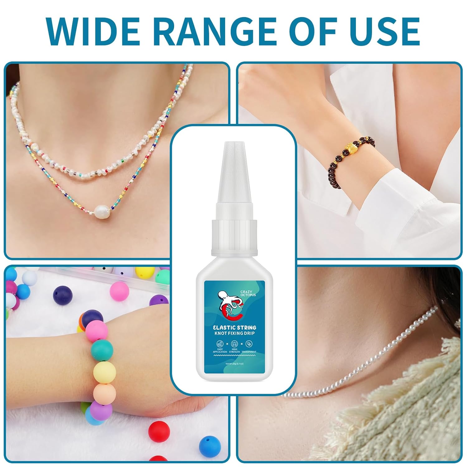 Bracelet Glue for Elastic String - Clear, Strong Glue for Jewelry Making & Clay Bead Crafts, 20g