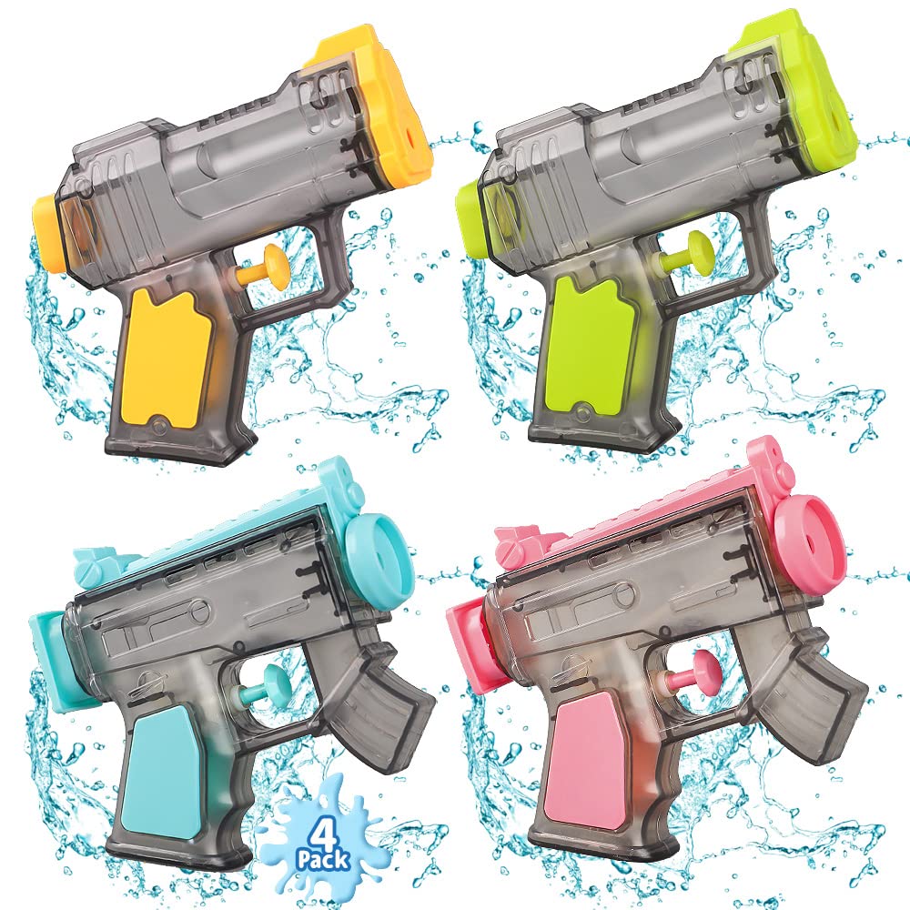Enkerpro 4 Pack Water Guns for Kids-Small Water Pistol Toy Set-Super Soaker Squirt Guns Summer Swimming Pool Party and Outdoor Beach Water Fighting Games for Boy Girl Age 3 4 5 6 7 8