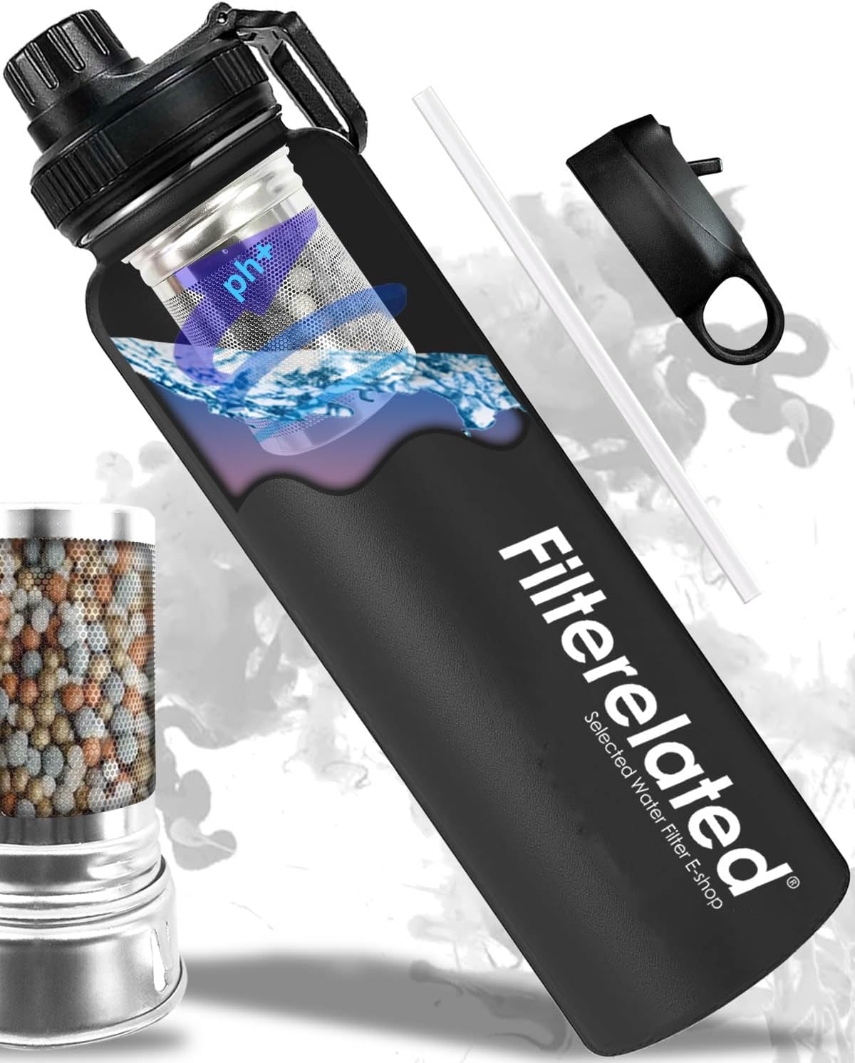 Quickly Alkaline Water Bottle 30oz Minerals Filtered Stainless Steel Water Bottle Reduce ORP Ph Water Bottle Alkaline 9.5,One Key to Open Portable Alkaline Water Filter Bottle for Sports,Camping