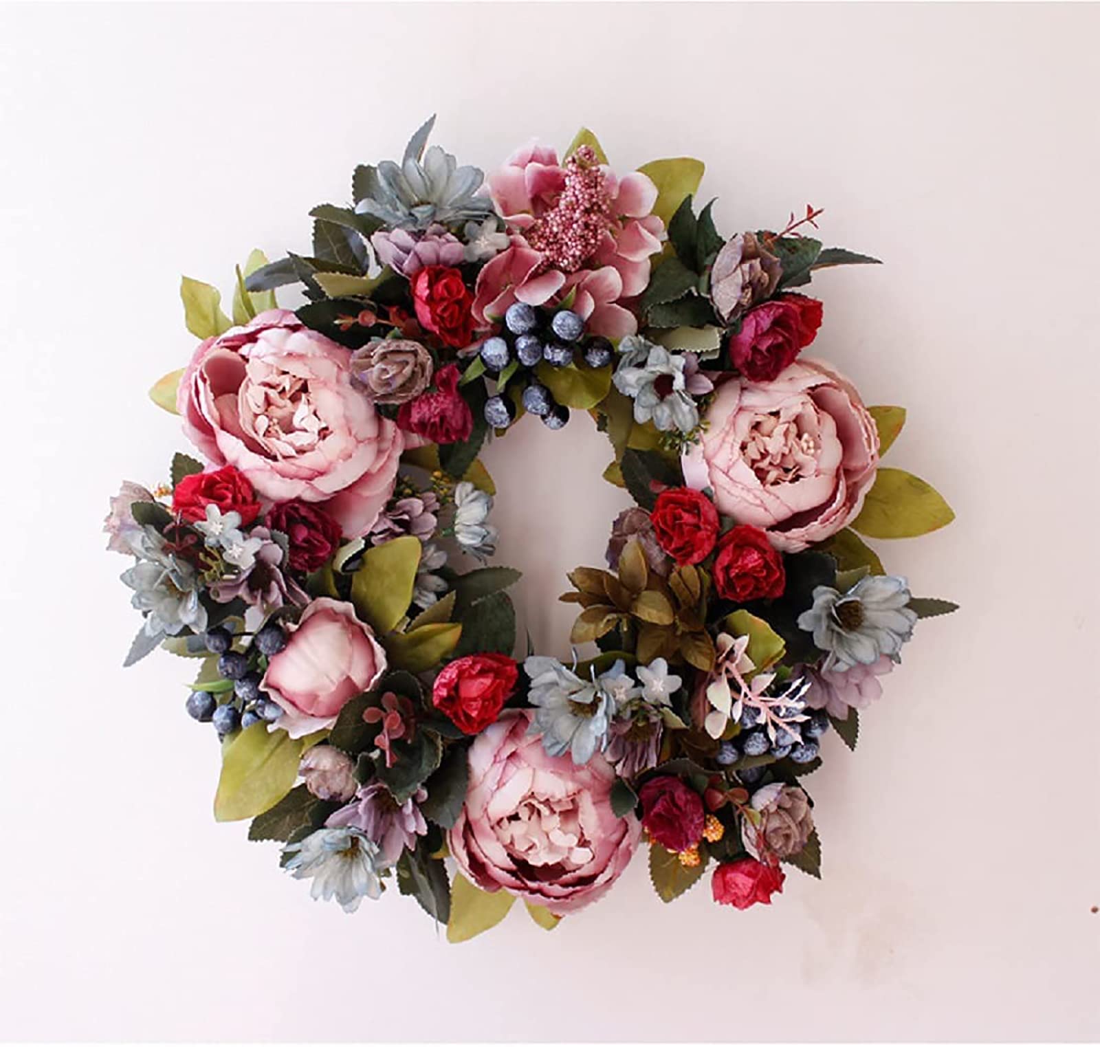 Couronnes De Vacances, Couronnes Porte D’entrée Fleur D’hortensia Artificielle Pivoine, Printemps Été Toutes Les Saisons Couronne Florale Ronde, Brindilles Vigne Suspendues Décor Mariage À La Maison