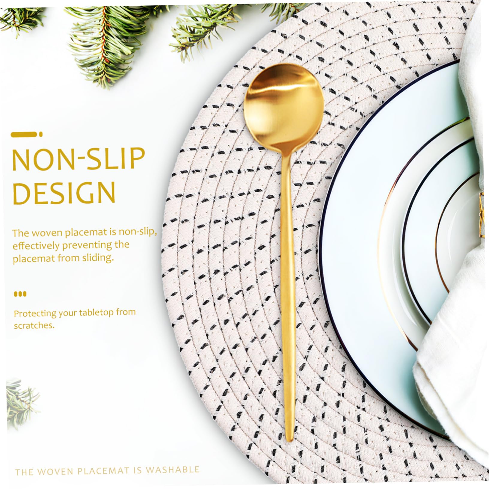 Amazon｜CATIEBYE 4個編み込みプレースマット 丸型 テーブルマット