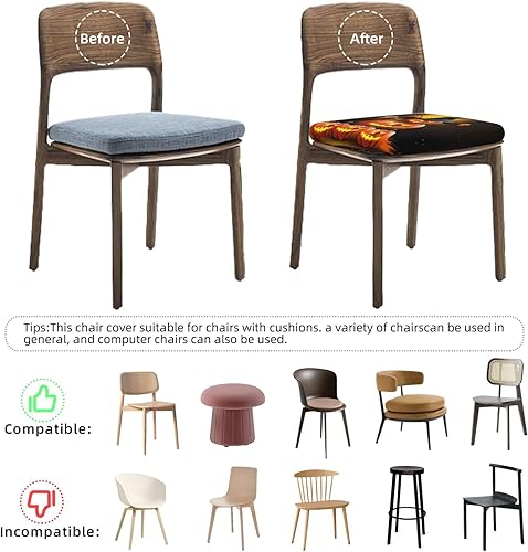 Miniatura 5 de Juego de 2 fundas de asiento extraíbles para silla de comedor, calabazas de Halloween, elásticas, para oficina, cocina, silla, protector de cojín,