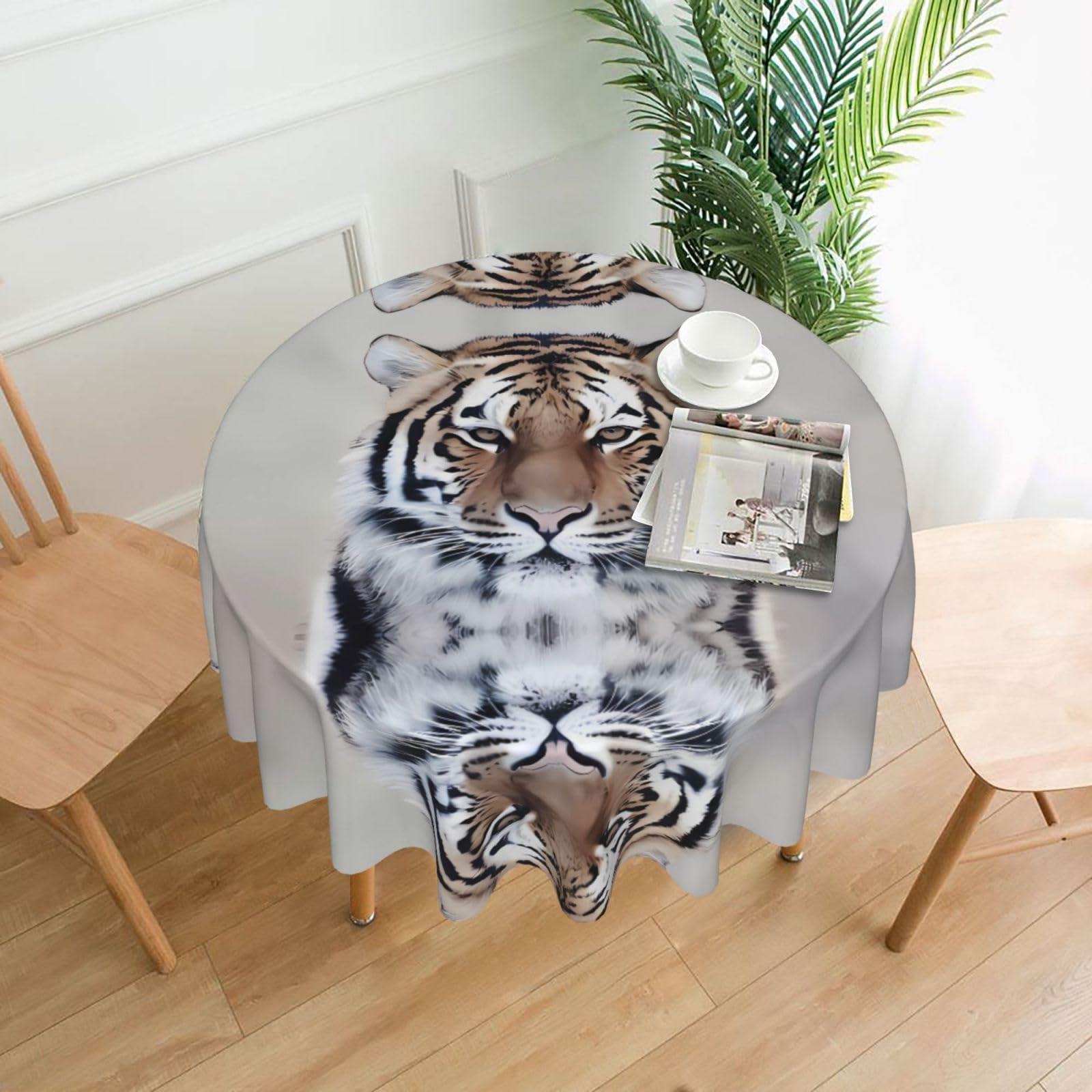 WHJSHOP Tiger Prints Round Table Throw 60 Inch – Waterproof Table Cover for Dining, Coffee Tables, Parties & More - Soft, Wrinkle-Resistant Table Layer