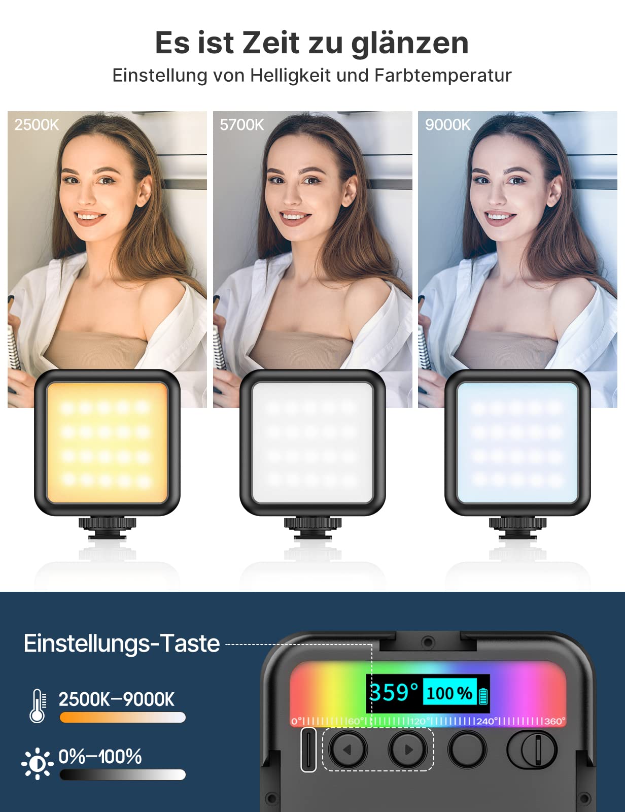 Video Licht RGB, ULANZI VL49 LED Videoleuchte mit 2000 mAh Akku, Kamera Licht Klein Dimmbare 2500K-9500K, Zurück Magneten, Foto Licht Kompakte für Makro Aufnahmen, Produktfotografie und YouTube Vlogs