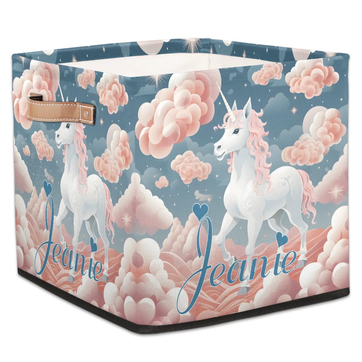 Foerrkelg Custom Name Unicorn Storage Basket, Personalize Foldable Storage Bin Rectangle with Handle, for Kids Girls Clothes Toys Home Nursery Dorm,