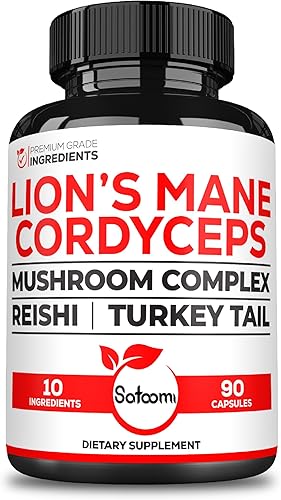 Satoomi Suplemento de hongos Cordyceps 10 en 1, mezclado con melena de león, hongo de cola de pavo, hongo Reishi y otros, 90 cápsulas para