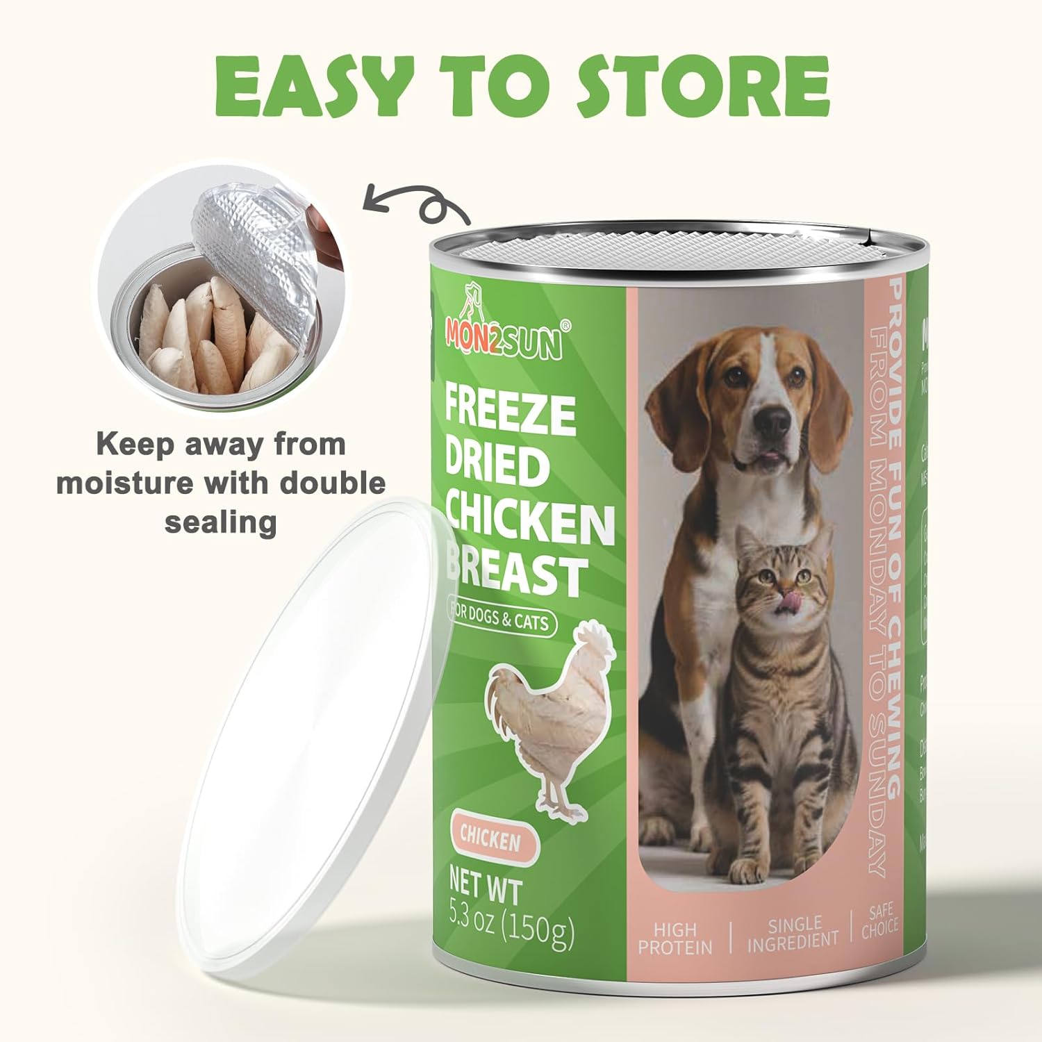 MON2SUN Freeze Dried Chicken Breast Dog & Cat Treats - Whole Cut, Single Ingredient, High Protein, Grain & Gluten Free, for Training Chew or Topper, 5.3oz - Image 8