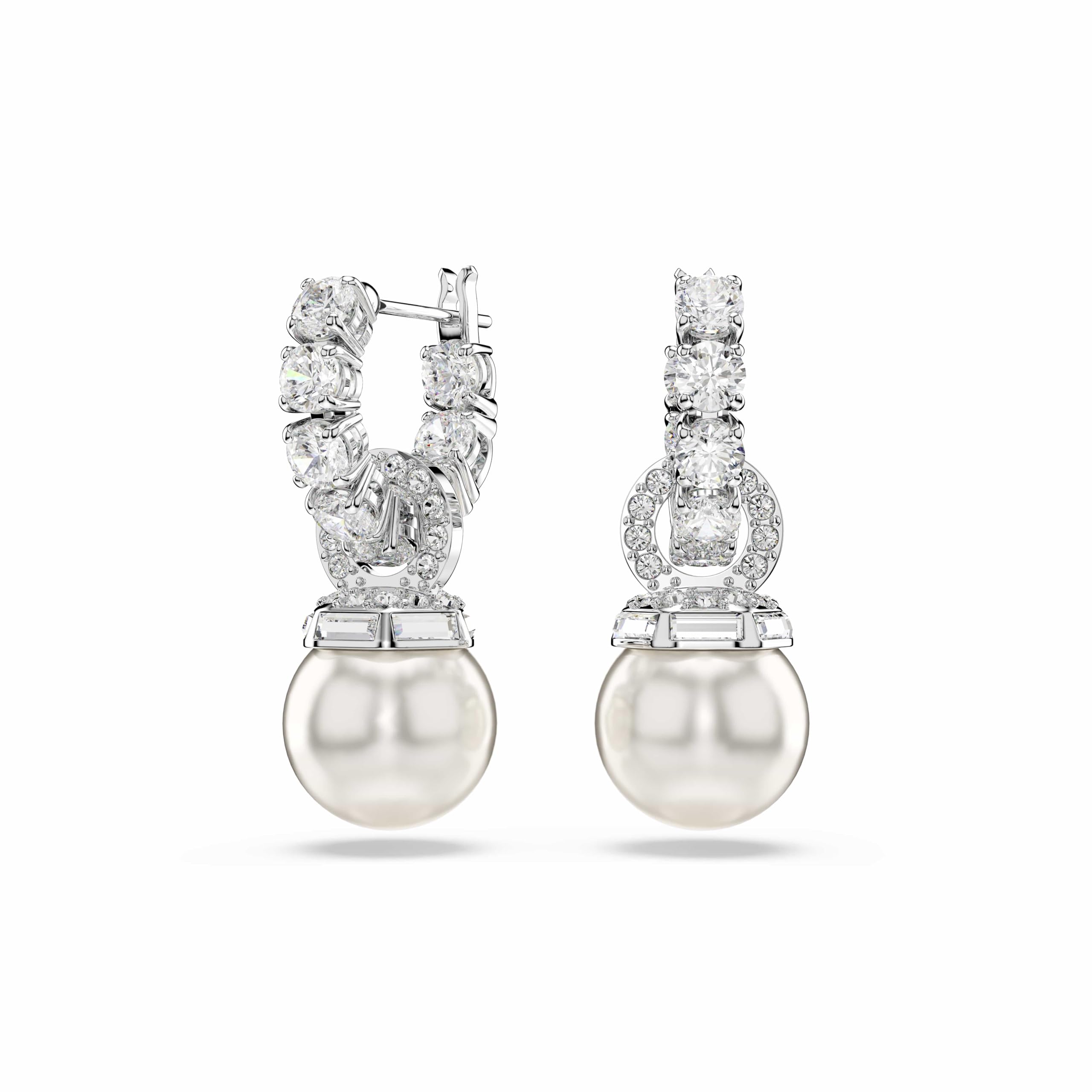 Swarovski Women's Silver Matrix White Hoop Pearl Drop Earrings 5691716 In