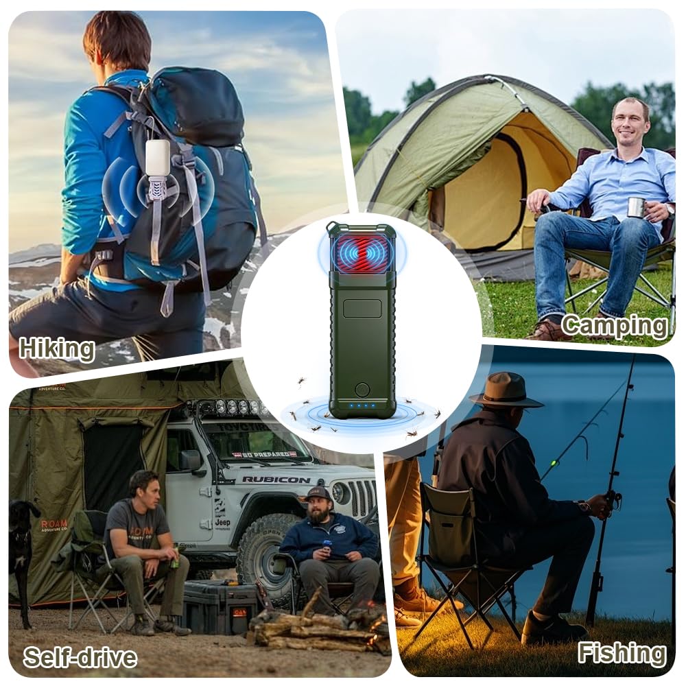 Tragbarer Camping Mückenschutz, SGZIOO Mückenabwehr Outdoor Elektrisch mit 66 Plättchen, USB-C-Aufladung, IP65 Wasserdicht für Outdoor, Camping, Wandern & Backpacking