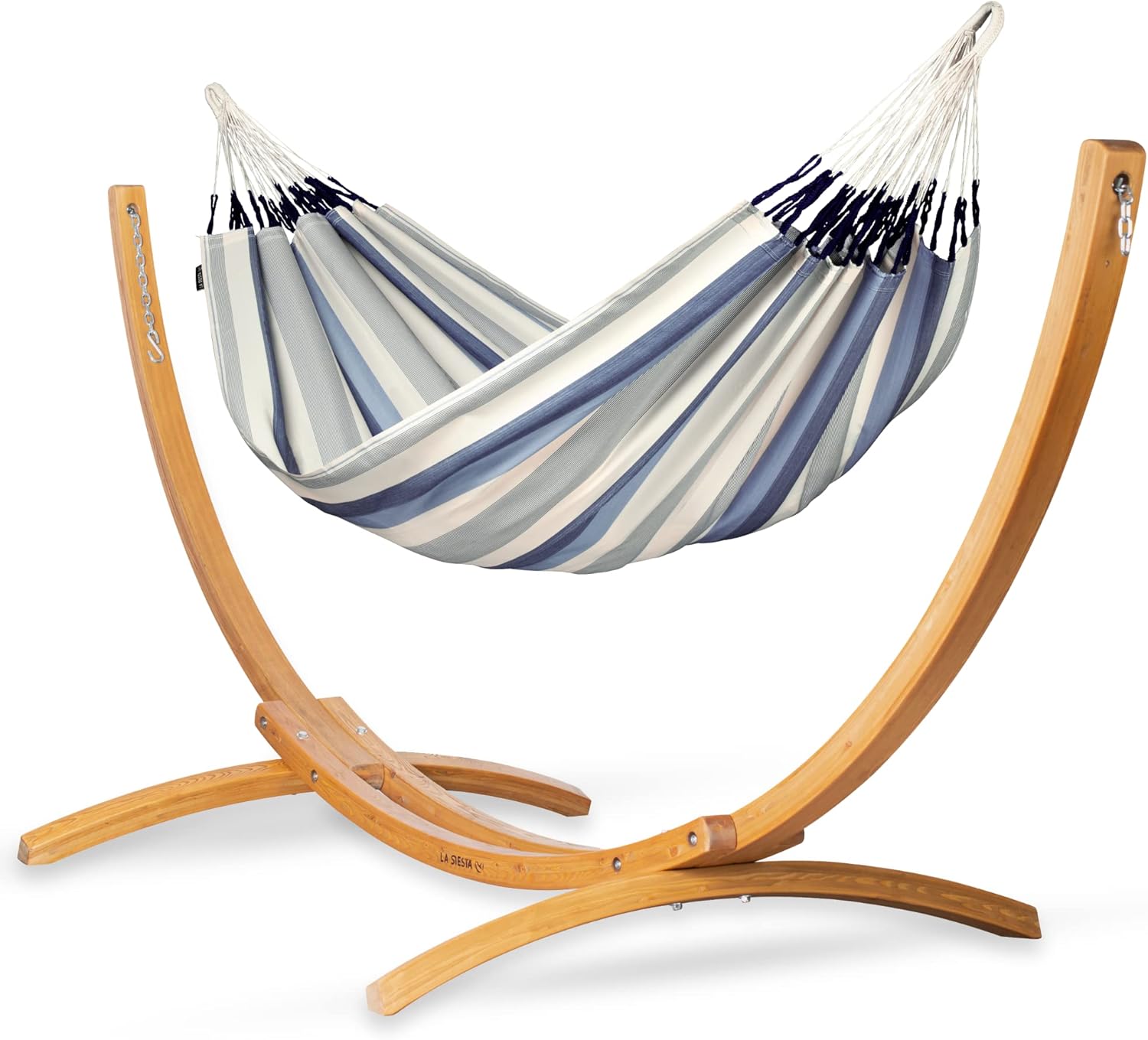 LA SIESTA® - Large Double Brisa Classic Hammock & Elipso Stand - Larch Wood Hammock Stand - Weather & Tear Resistant - Backyard Outdoor Hammock with Stand - 2-Person, Max 355 Lbs, Sea Salt