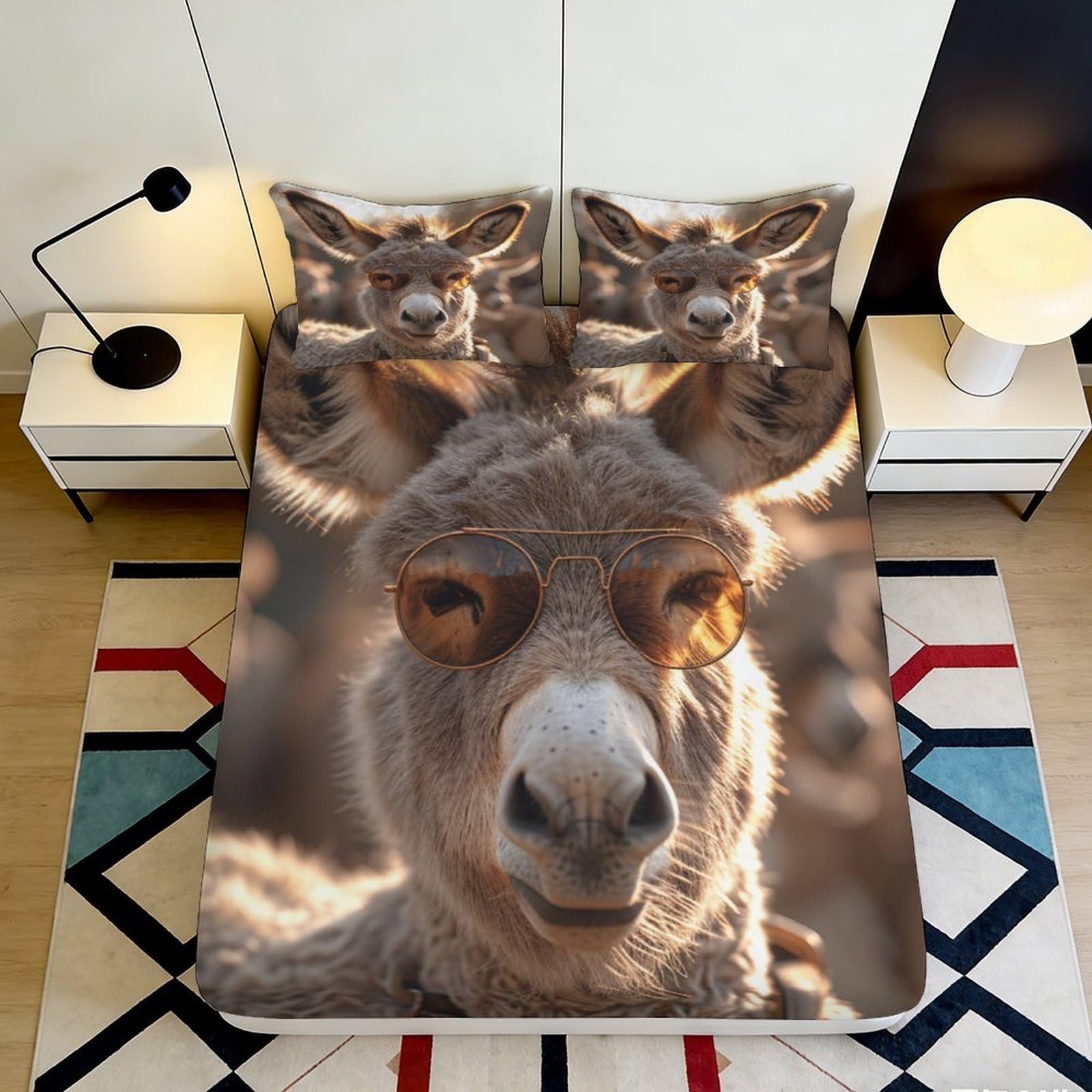 3D Printed Donkey Animal Fitted Sheet Microfiber Soft Breathable Funny Farm Mattress Cover for Bedroom Guest Room Dorm Decor 90x200x25cm