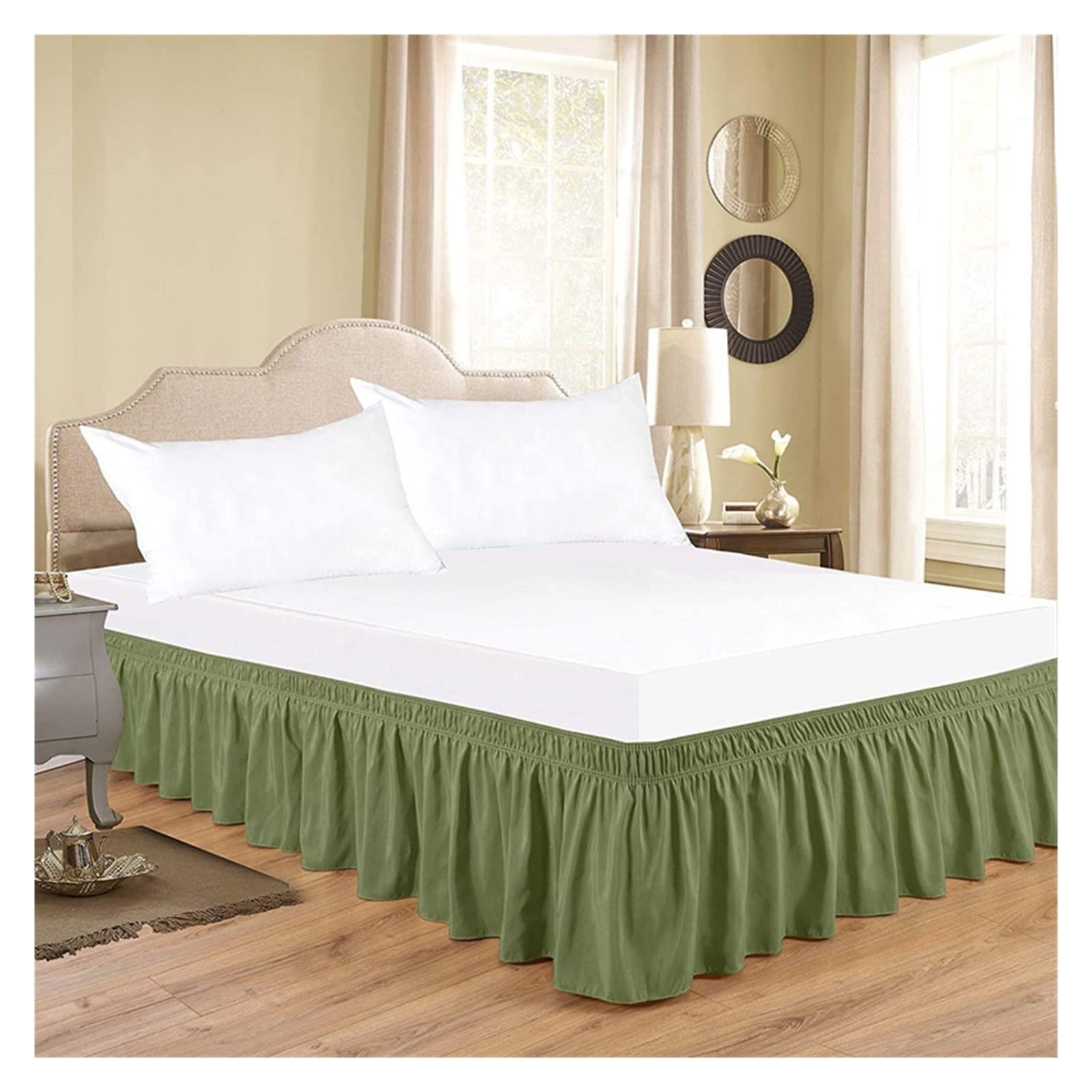 WENYOG Bed skirts Solid Color Wrap Around Ruffled Bed Skirt with Strong Elastic -Fade Resistant Fabric 15 Inch High(Vanilla,Queen 150x200x38cm)