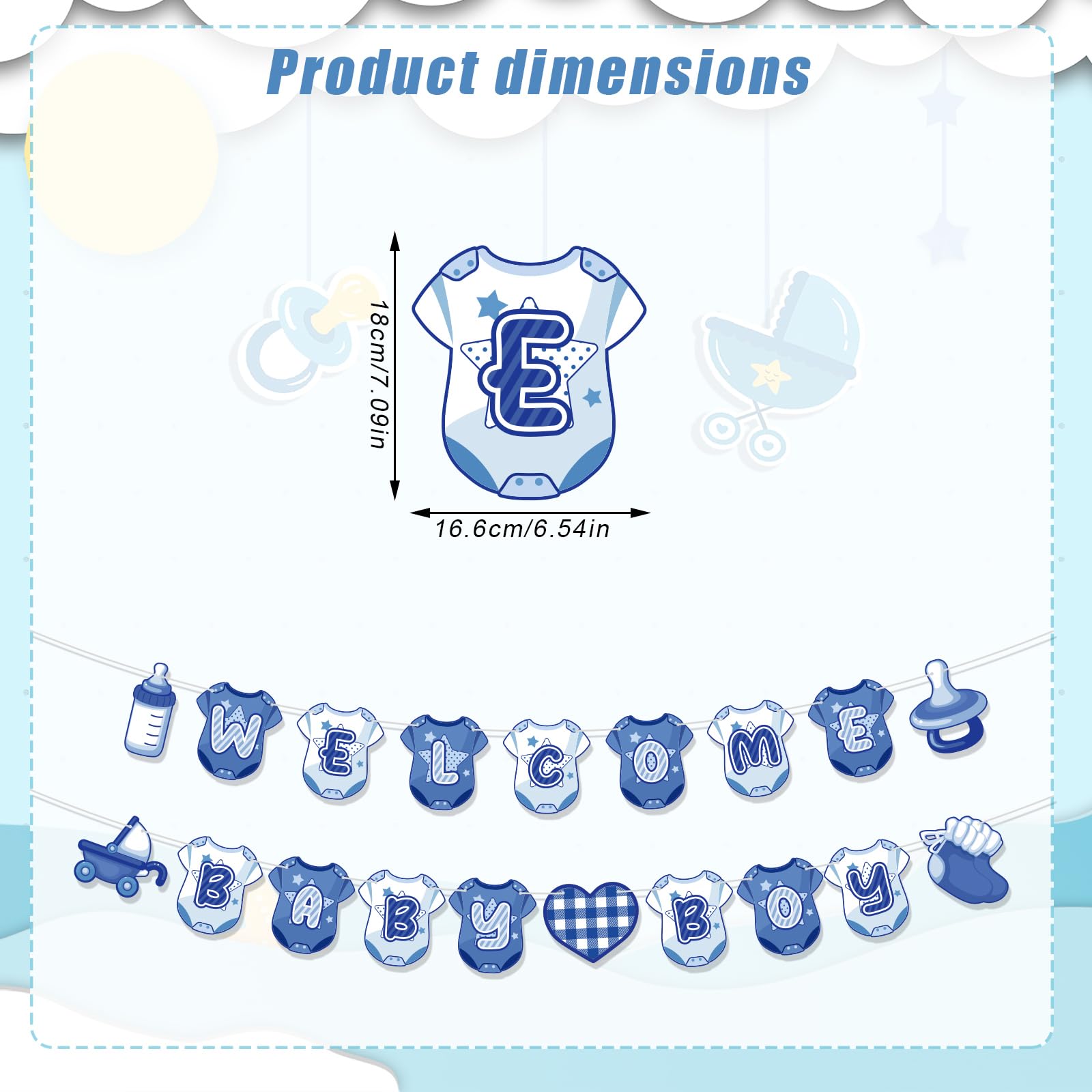 Welcome Baby Banner for Boy Pre-Strung Blue Baby Shower Decorations Hanging Sign Garland for Welcome Home Boy Party Celebration Supplies - Image 2