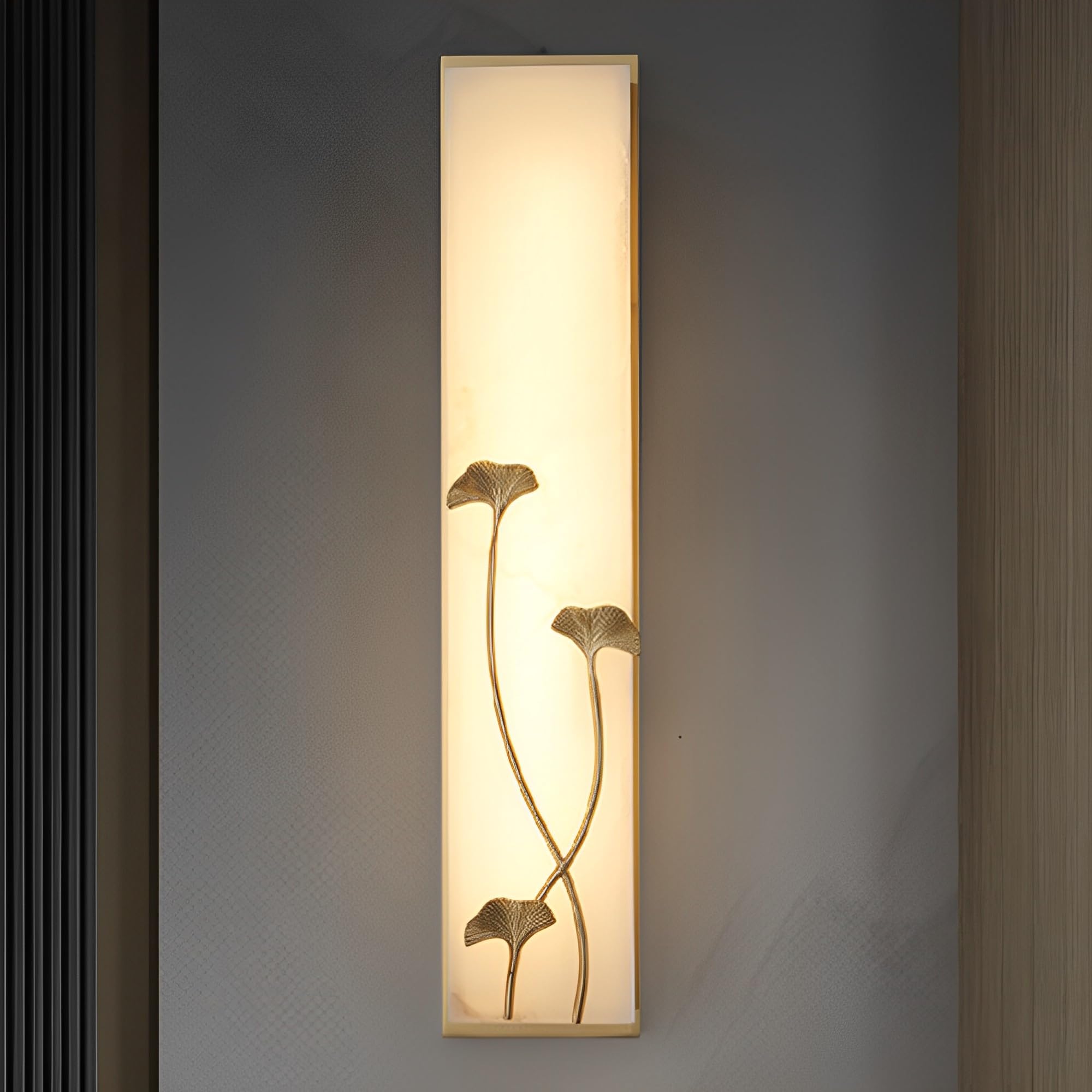 TRIVIDHA Long Linear Alabaster Wall Sconces Natural Marble Wall Lamp With Brass Decor Chinese Style White Stone Wall Light Bedside Dimming Wall Mount Lamp For Living Room Bedroom Restaurant