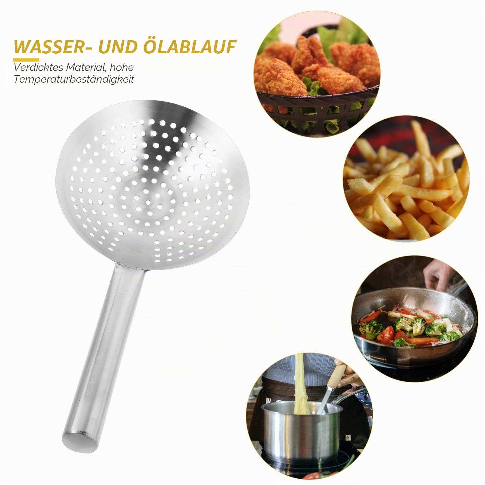 Housoutil Edelstahl Filterlöffel 16.14 Zoll Mit Feinmaschigem Sieb Multifunktionaler Küchenhelfer Zum Abseihen Von Öl Nudeln Und Gemüse Für Haushalt Und Kochen
