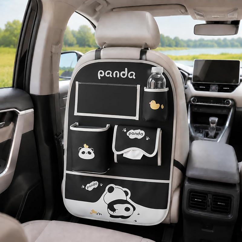 Organizador para Encosto de Banco YUNZLAN com Bolsos e Porta-Tablet, Panda Preto