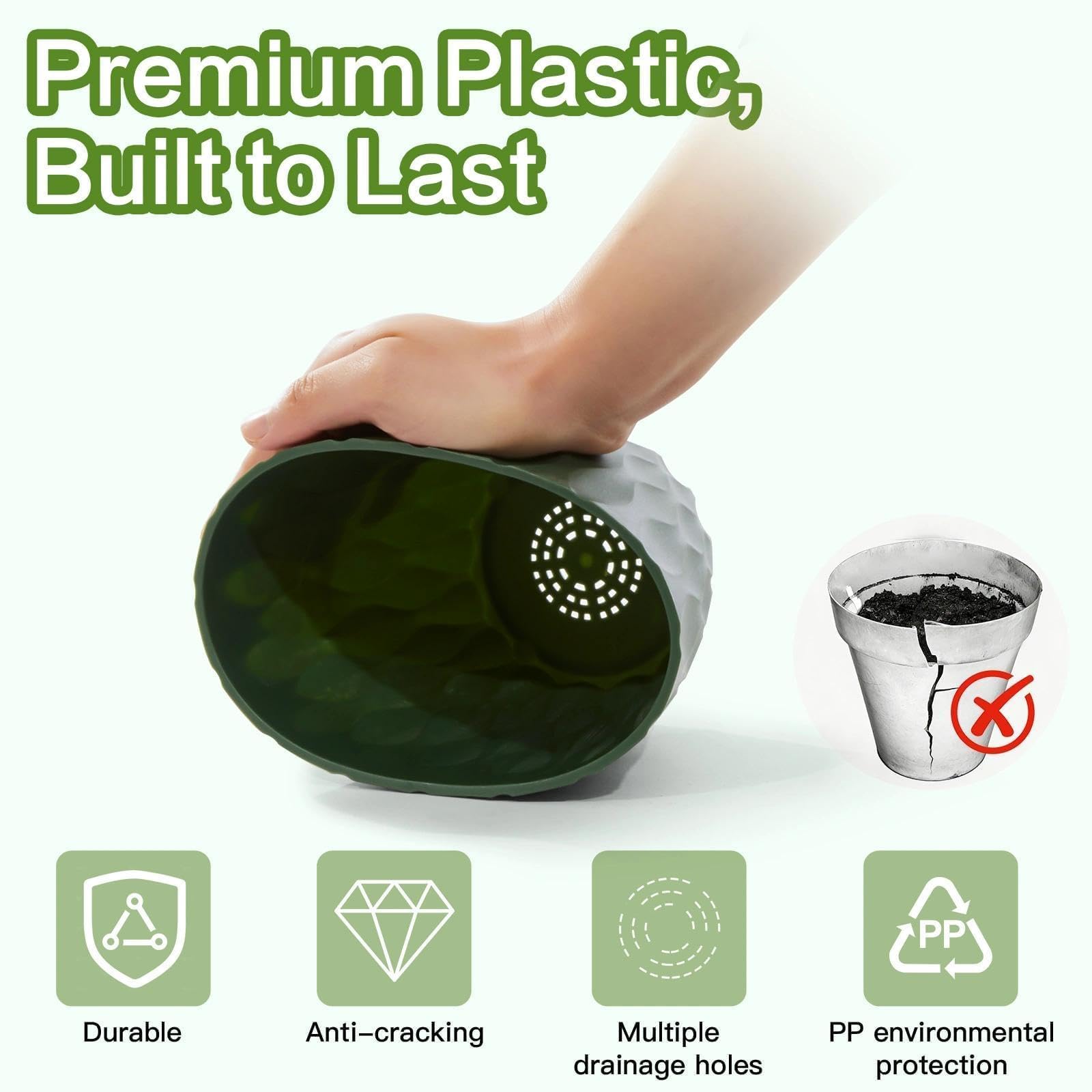 Omtofo Maceteros Decorativos Interior de Plástico 15.4 cm con Plato, 6 Piezas Maceta Redonda con Orificios de Drenaje, Macetas Plastico para Interior y Balcón, Suculentas y Cactus - 5