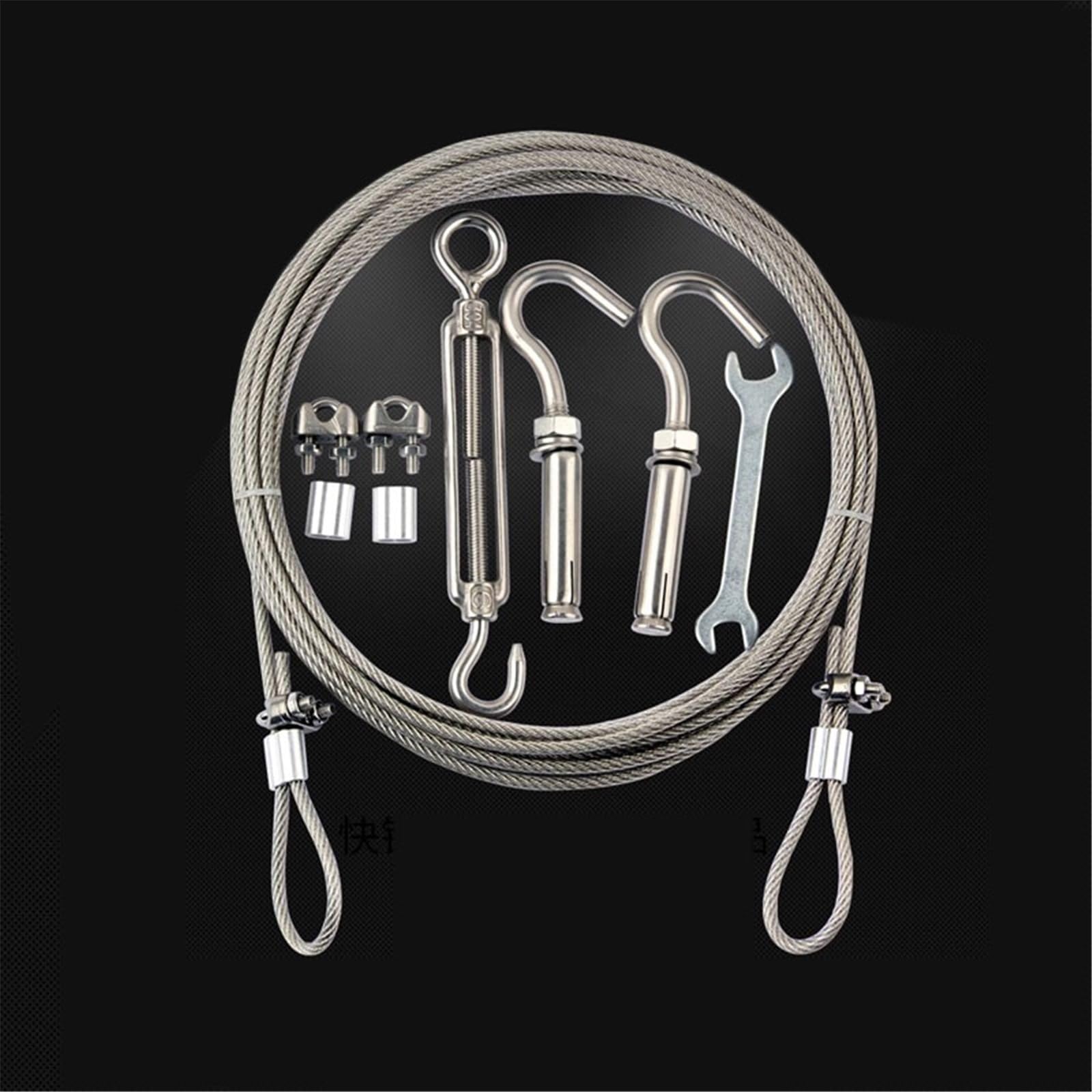Corda in acciaio Kit di sospensione con cavo metallico rivestito in PVC da 4 mm gancio tenditore for tralicci giardino e ringhiere domestiche(XL)
