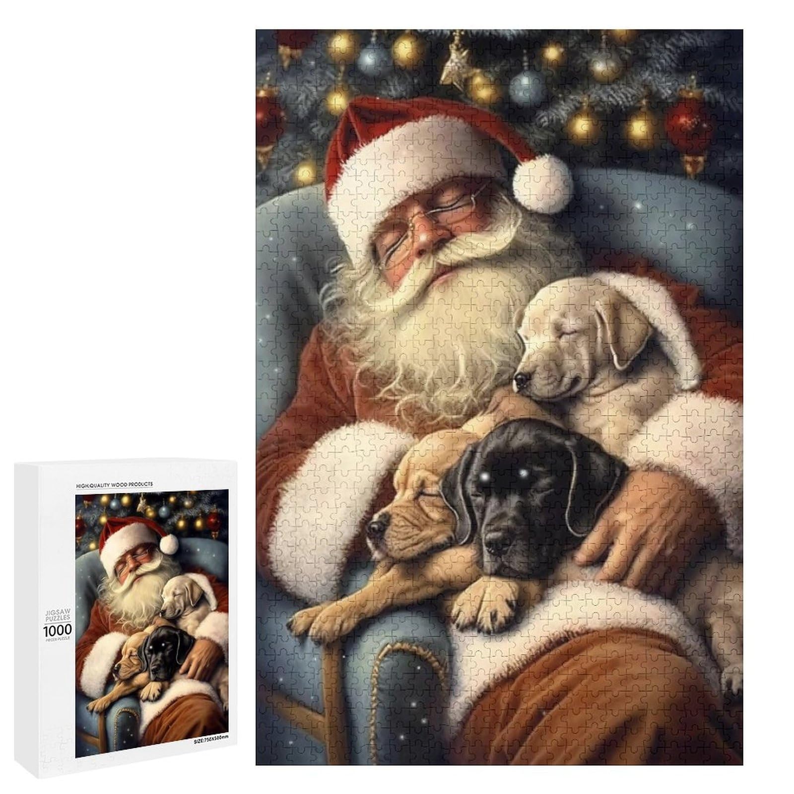 Jigsaw Puzzles 1000 Pieces for Adults, Sleeping Santa and Dog Puzzle, Fun Oil Painting Sleeping Santa and Dog Puzzles for Education & Relaxation, Brain IQ Developing, Funny Puzzles for Christmas