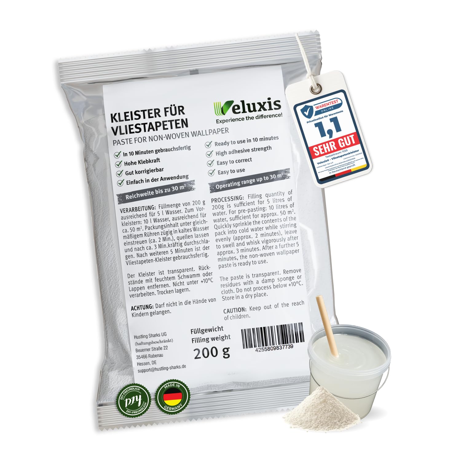 Tapetenkleister Vliestapetenkleister – Kleister Vliestapete, 1 Beutel für 30 m², fleckenfrei & korrigierbar, gebrauchsfertig in 10 Min – Veluxis