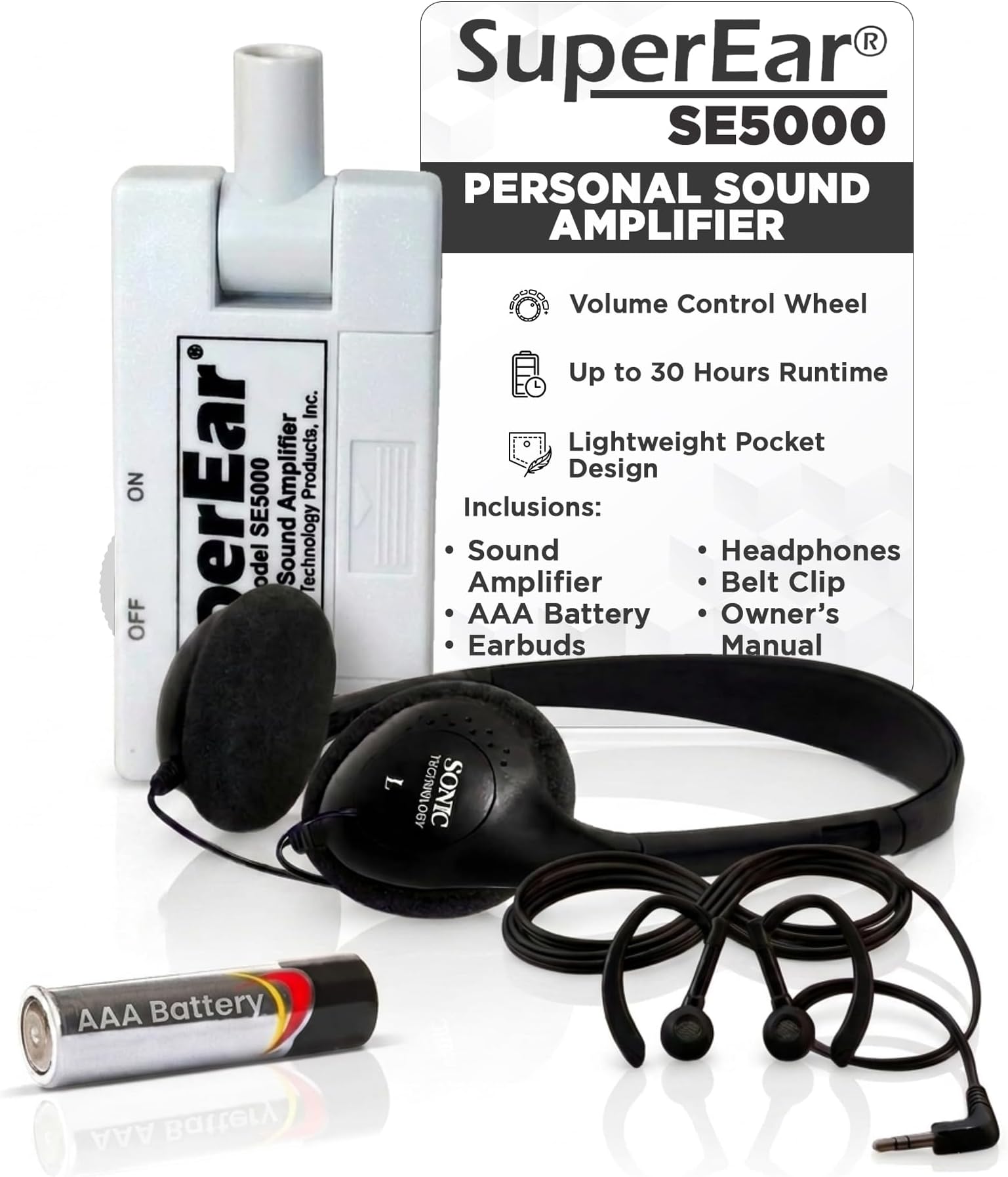 Model SE5000 (PSAP) for Seniors - Hearing Amplifiers for Seniors, Super Ear Personal Sound Amplifier, Sound Amplifier Listening Device and Audio Accessories in 50dB Ambient Sounds Increase