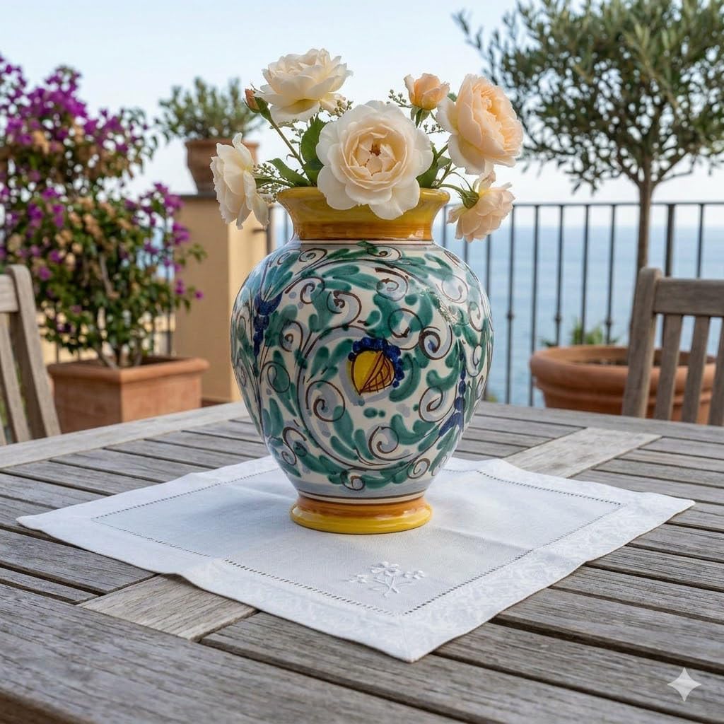 CEAR Ceramiche - Handgemachte dekorative Vase aus Keramik von Caltagirone H cm 20 '600 gelb