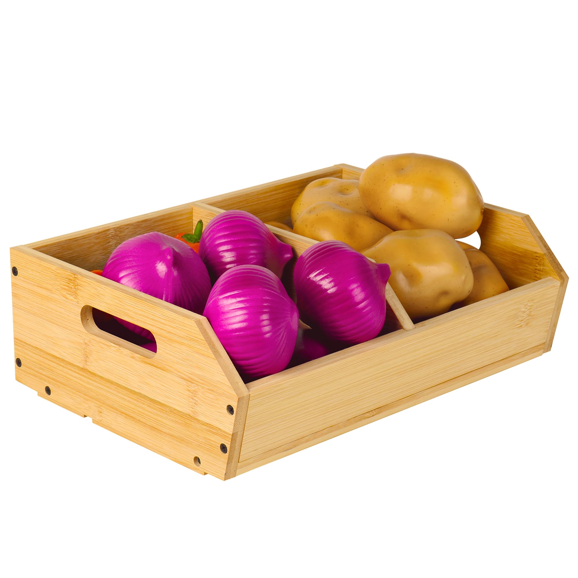 AlyoenOnion Potato Storage Box, Stackable Fruit Box, Bamboo Wood with Handles, Kitchen Organiser for Storing Potatoes, Onions, Garlic