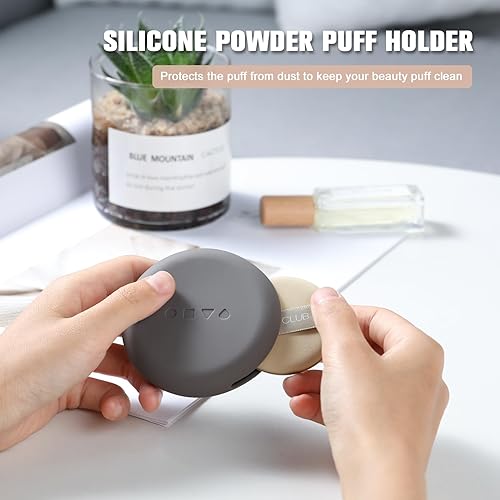 Miniatura 2 de FERYES Soporte de silicona para polvo, suave, agradable a la piel, almacenamiento de licuadora de belleza para viajes, color marrón claro (1 unidad)