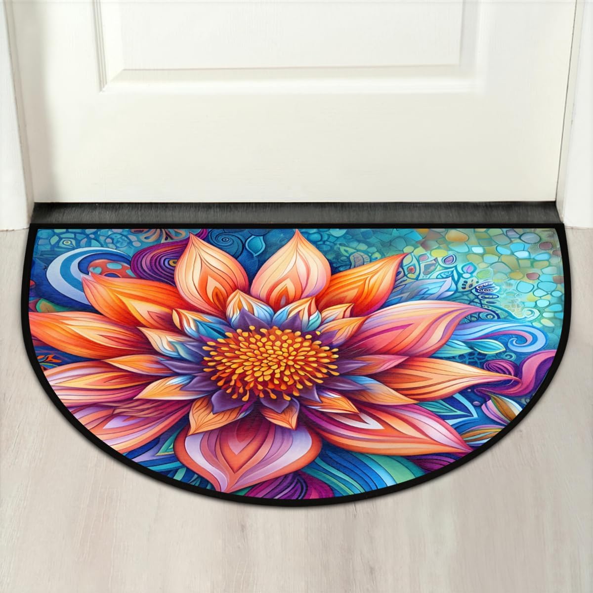 Flowers Bright Beautiful Half Round Door Mat Non-Slip Welcome Entryway Soft Area Rug Absorbent Bathroom Rugs Wear Resistant Indoor Kitchen Mats 24 x 36 in for Home Deck Patio Garage