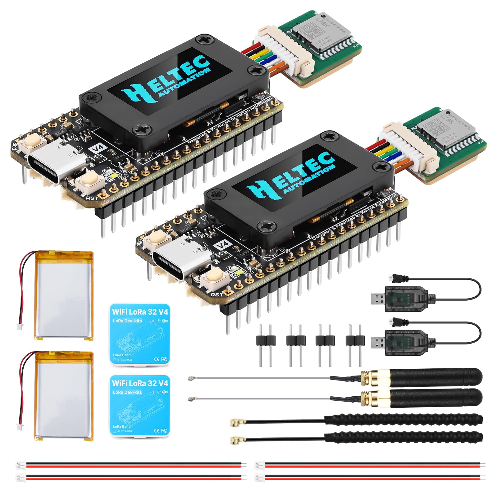 LoRa ESP32 V4 - Scheda di sviluppo + modulo GNSS + batteria da 3000 mAh, con antenna da 868 MHz, Bluetooth integrato, ESP32-S3 SX-1262 Chip, per Arduino Meshtastic LoRaWAN (2 pezzi)