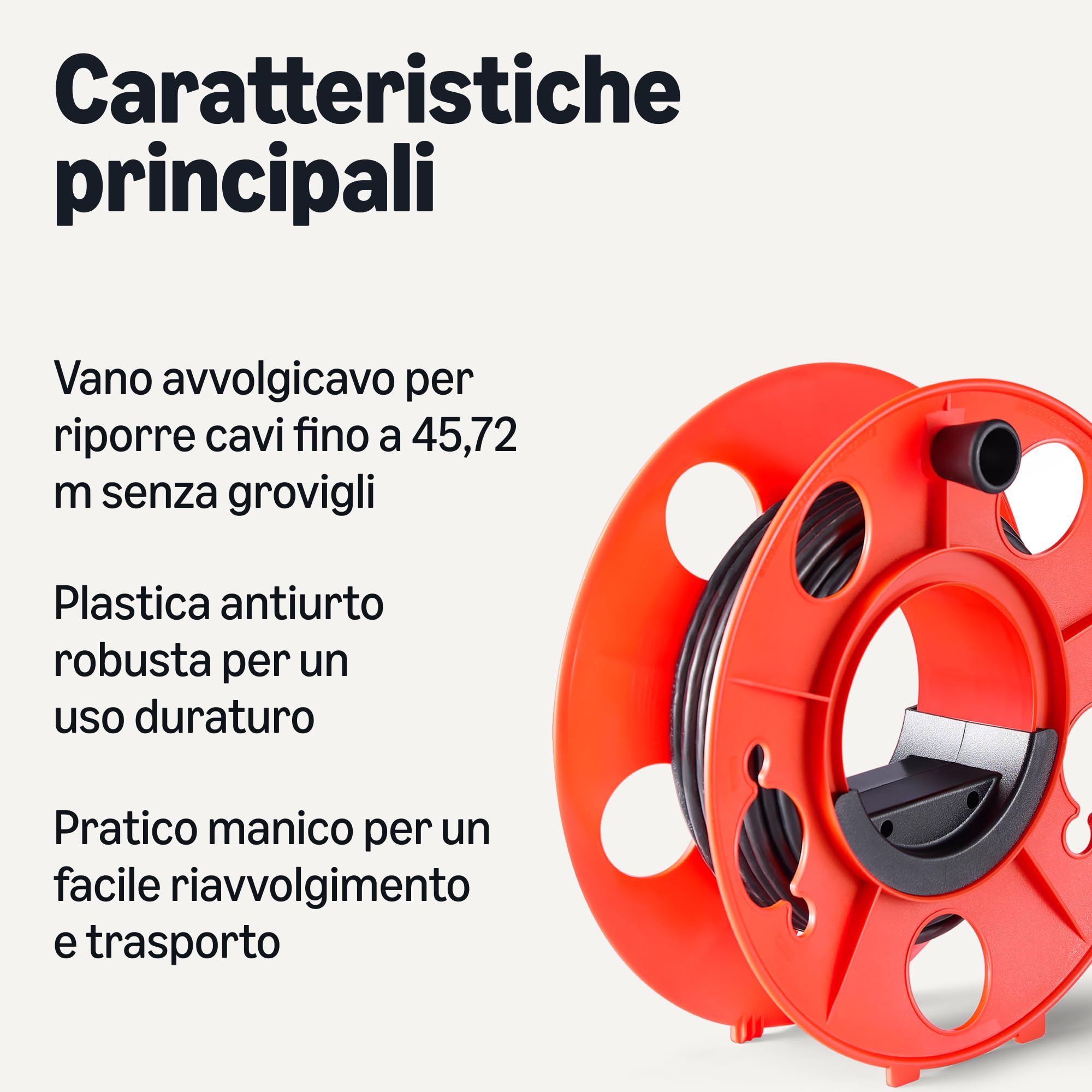 Amazon Basics Avvolgicavo Per Cavi Elettrici, Luci Natalizie, Tubi Flessibili e Corde, Fino a 45m di Lunghezza, Arancione