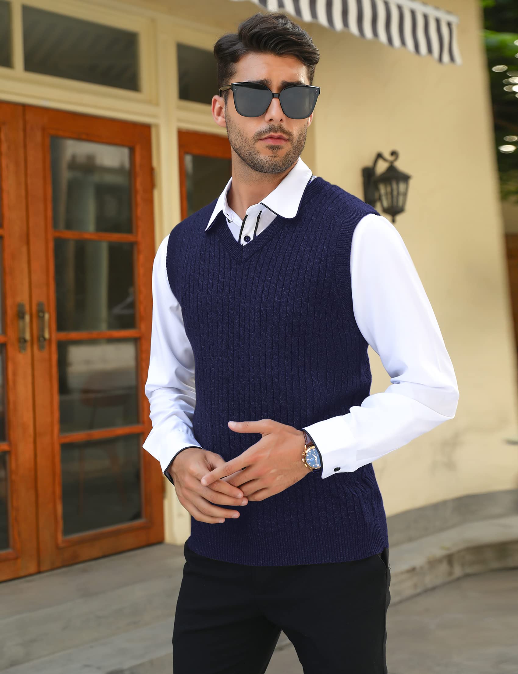 Sykooria Gilet Maglione da Uomo con Scollo V Maglioncino Smanicato Senza Maniche Pullover Gilet Cotone in Maglia Invernale Maglioni e Cardigan da Uomo Casual